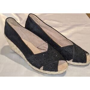 Anne Klein IFlex Women's Ezzie-C Black Wedge Espadrilles Sandals Shoes Size 7